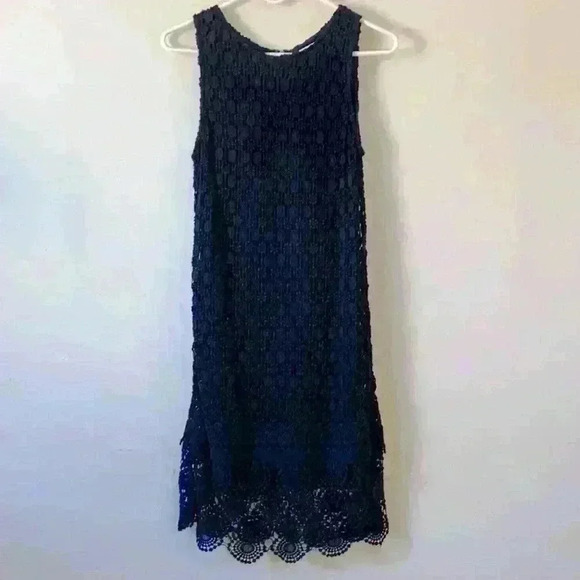 Velvet by Graham and Spencer Stretch Sheath Crocheted Lace Dress Sz Small Black - Picture 1 of 8